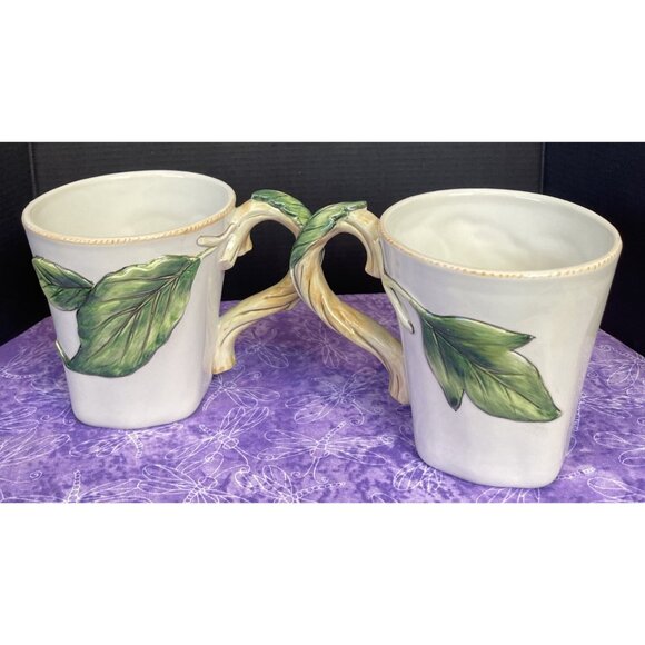 Fitz & Floyd Other - Fitz Floyd Manhattan Garden Mugs 3 Dimensional Leaves Branch Set Of‎ 2 Vintage